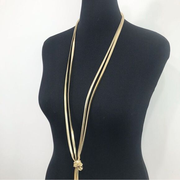Express Gold Multi Strand Low Knot Flexible Ribbed Contemporary Necklace NEW - Picture 3 of 14
